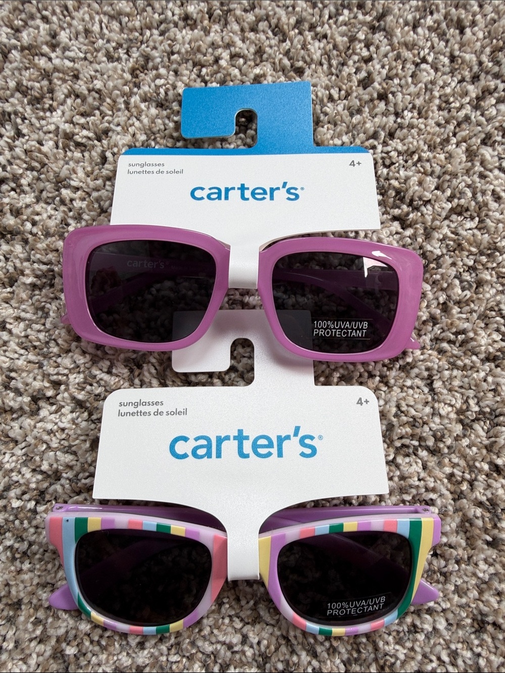 2 - Carter's Purple Kids Sunglasses Duo with Rainbow-Striped Accents